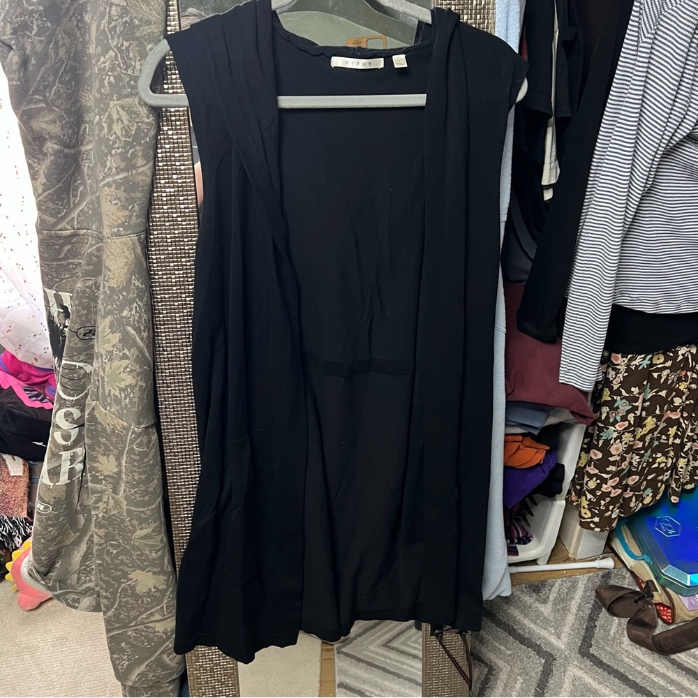 Cyrus Black Sleeveless Wrap with Hood